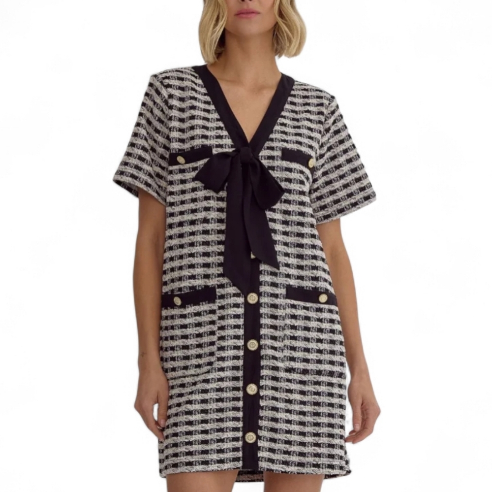 Entro Tweed Pussybow Lady Dress, Size L
